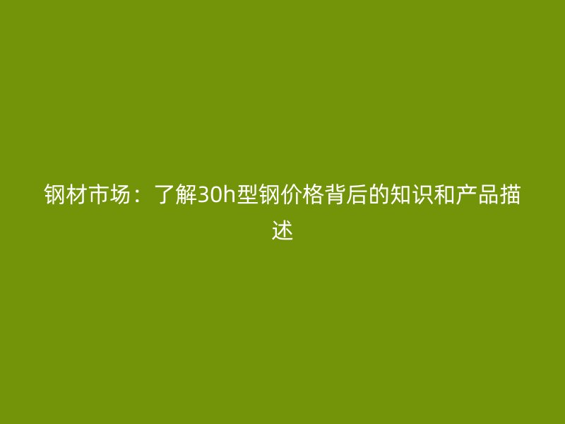 鋼材市場：了解30h型鋼價格背后的知識和產(chǎn)品描述