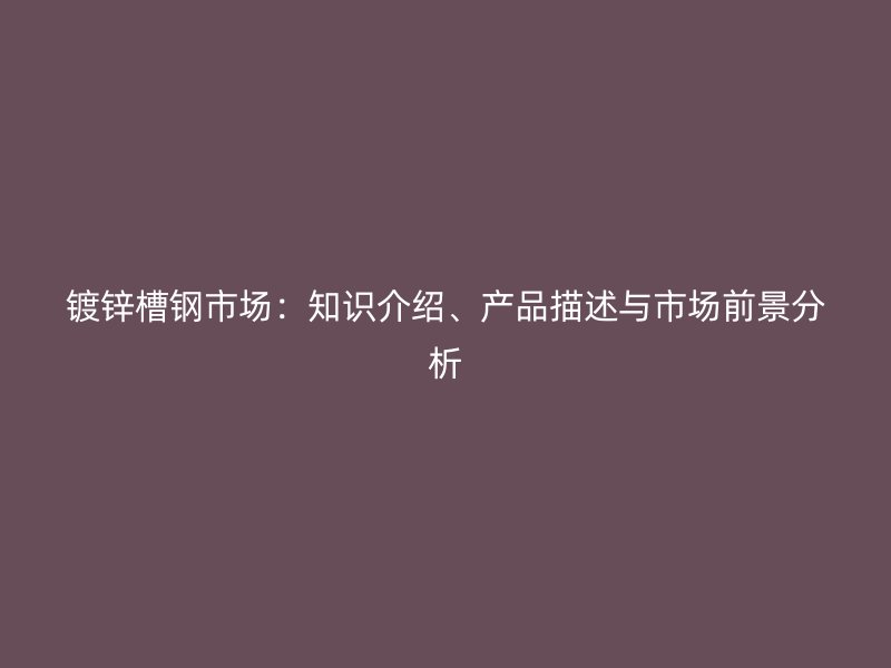 鍍鋅槽鋼市場：知識介紹、產品描述與市場前景分析